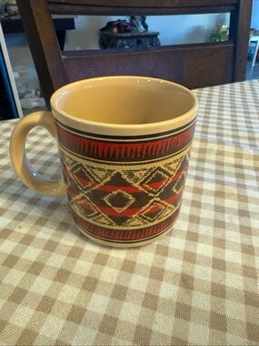 Rustic Patterned Red and Tan Ceramic Coffee chaps mug